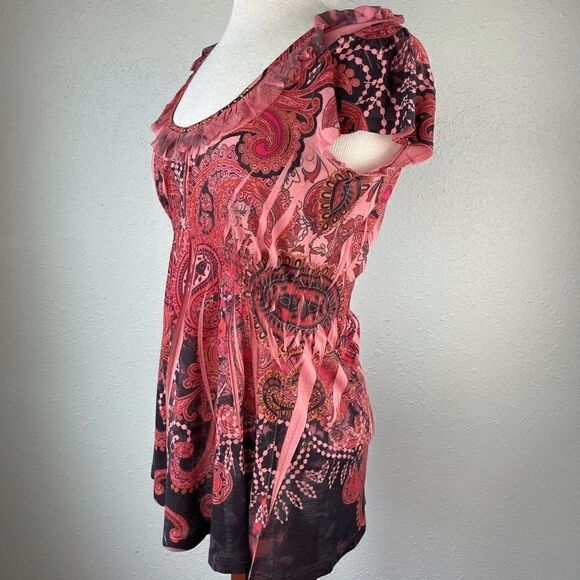 Live and Let Live Short Sleeve Paisley Blouse Top - Picture 1 of 8